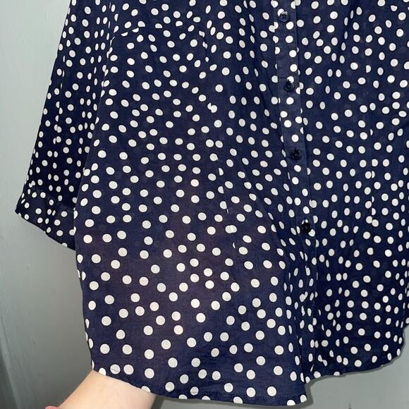 Coldwater Creek Button Up Shirt Womens Size Large No Iron Navy Polka Dot Preppy - Picture 4 of 12